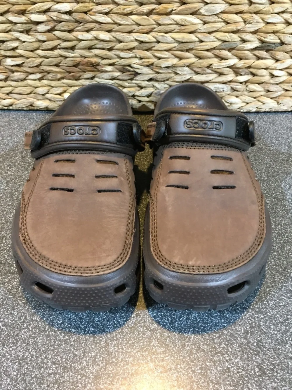 CROCS Brown Suede-Look Slip-On Clogs with Backstrap